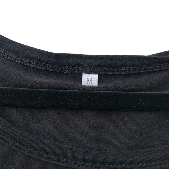 Black Long Sleeves Knit Top Size M Wooden Buttons Longline Asymmetric Hem Rayon - Picture 5 of 6